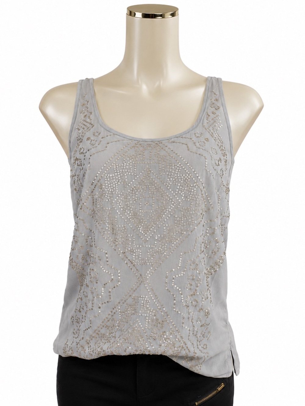 Dynamite Silver Sequin Tank Top | Y2K Glam Shimmer Sleeveless Blouse S